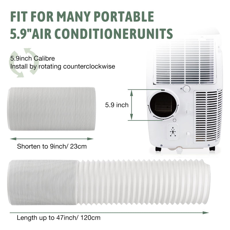 Portable AC Hose, 47" Length 5.9" Diameter Air Conditioner Exhaust Hose Grey AC Hose 47"