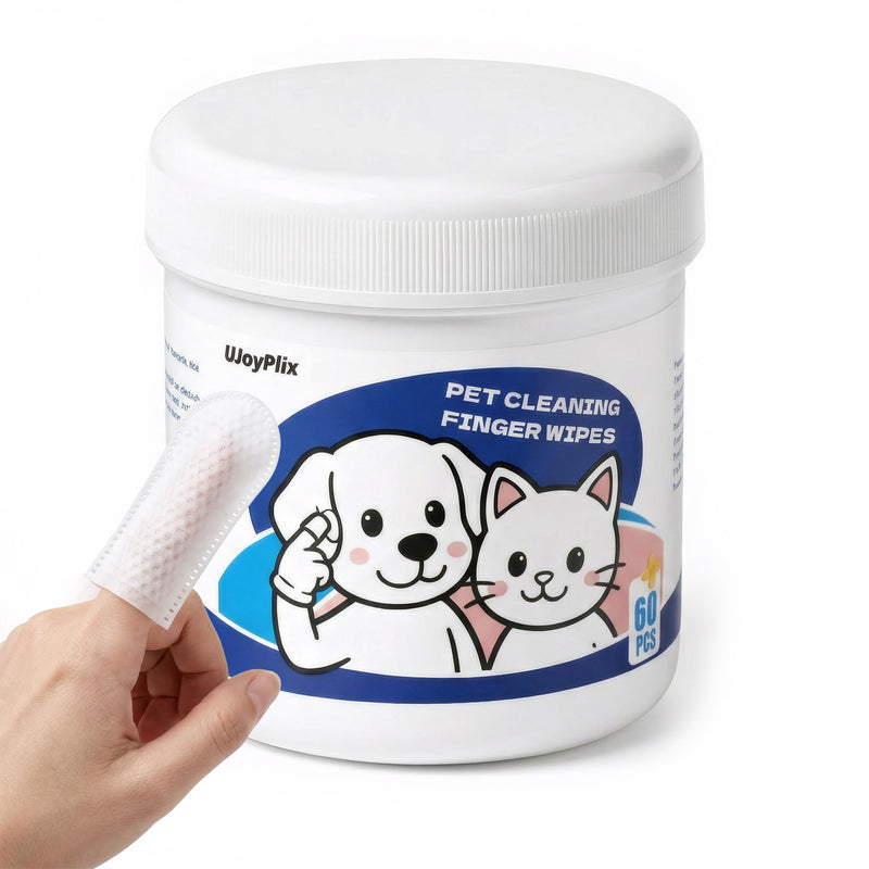 Vet-Recommended Pet Finger Wipes, Coconut Scent 60CT, Triple Clean Dental, Tear Stain & Ear, Freshen Breath & Remove Plaque Tartar, Replace Toothbrush Paste, Friendly to Timid Shy Pets