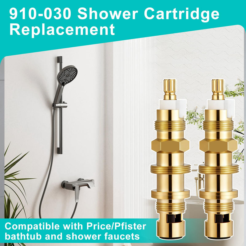 2 Pack 910-030 Shower Cartridge Replacement, Compatible with Price Pfister Shower Valve, Ceramic Disc Valve Cartridge for Bathroom Shower Faucet, Brass Construction 2