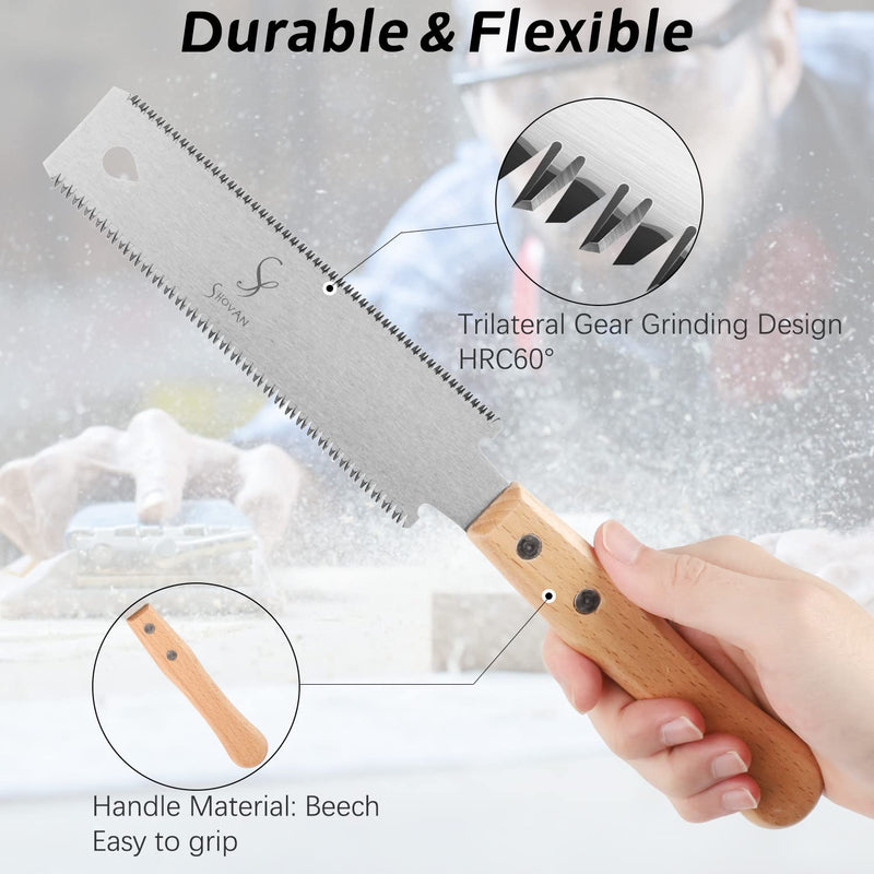 Japanese Hand Saw Woodworking Tools, SS SHOVAN Double Edged 11/17 TPI Flush Cut Saw, Wooden Handle Pull Saw Small Handsaw for Fine Cutting Wood