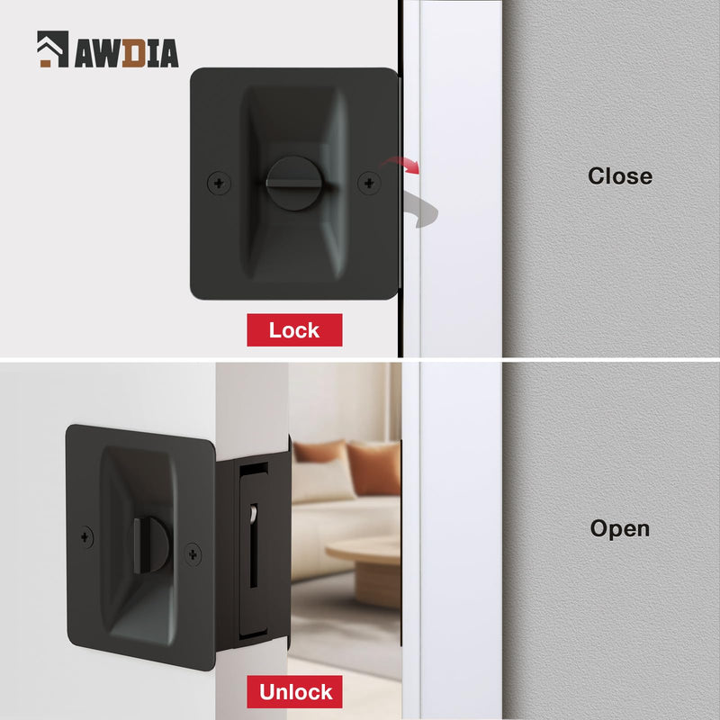 Matte Black Pocket Door Lock, 3-Pack Privacy Pocket Door Hardware, Pocket Door Handles, Pocket Door Lock Latch with Pull, 2-3/4’’x2-1/2’’, for 1.38’’-1.77’’ Thickness Door