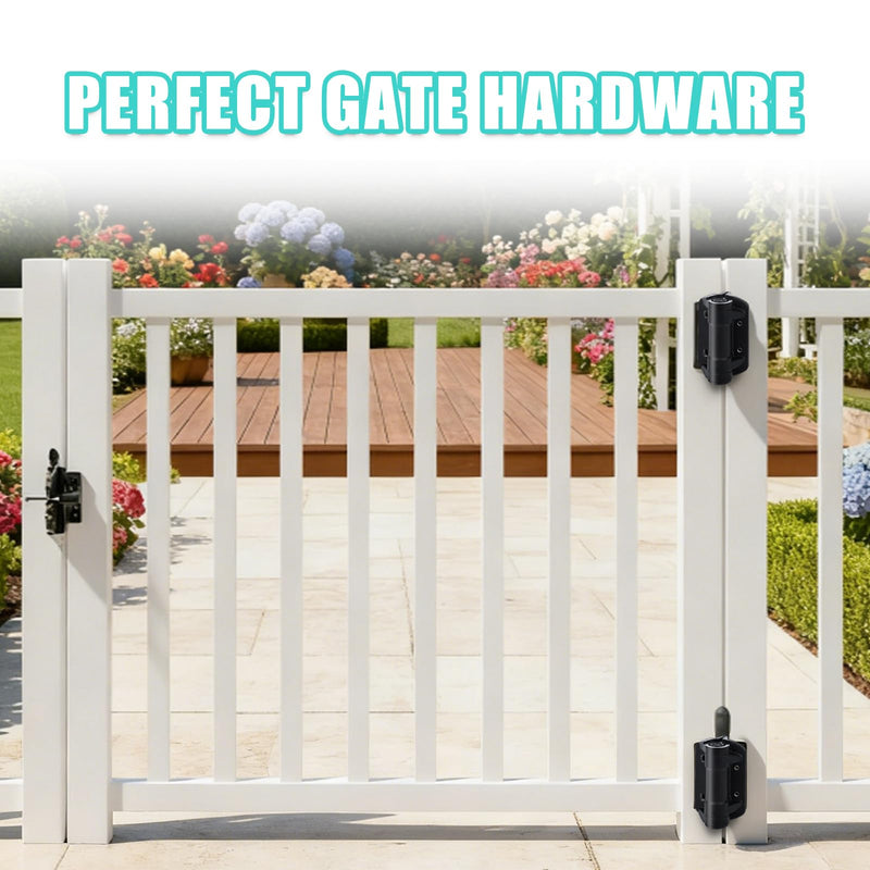 Self Closing Gate Hinges Black, Tension Adjustable Heavy Duty Spring Gate Hinges for Metal Gate, Fence, Hold Up to 154lbs, 2 Pack