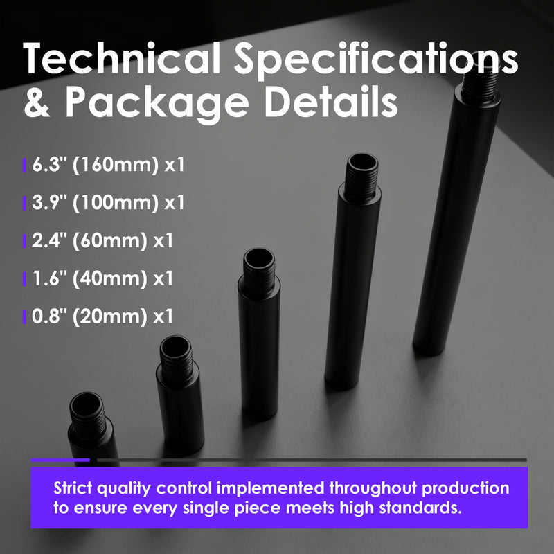 14mm CCW to 14mm CCW Aluminum Connector Tube Set (5-Pack) | CNC Machined 6061-T6 | 0.8″ / 1.6″ / 2.4″ / 3.9″ / 6.3″ Stackable Extension Tubes | M14x1 Left-Hand Thread | Outer Diameter 0.75” (19mm)