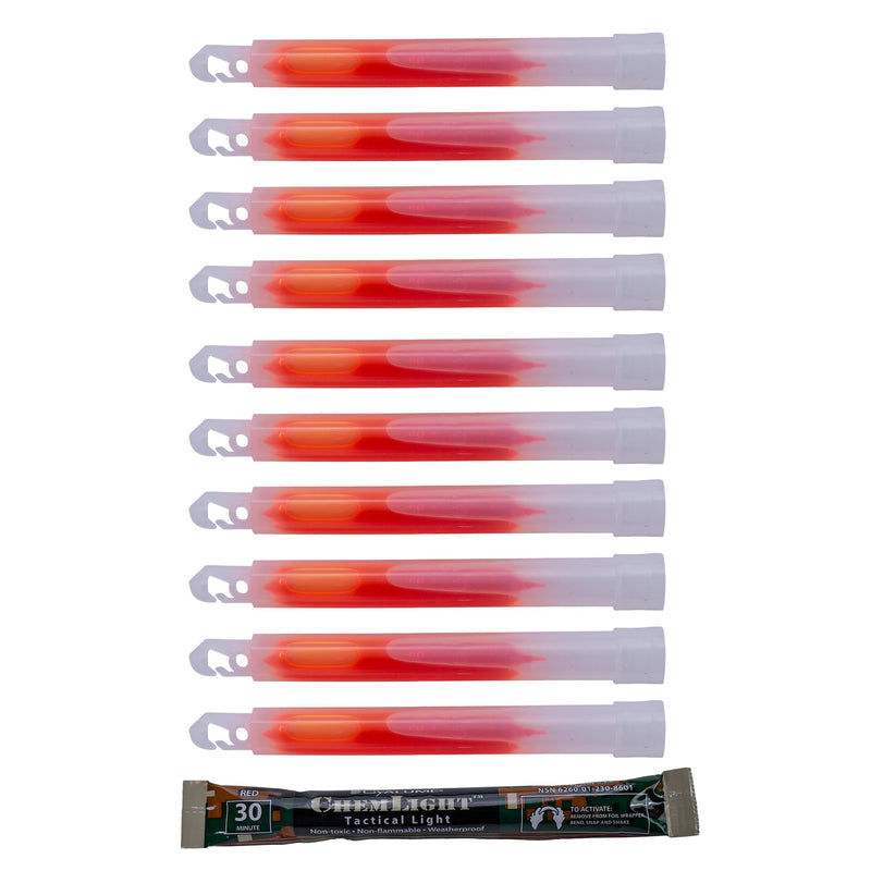 Cyalume ChemLight Light Stick, Military Grade, 30 Minutes Duration, 6 Inches, 10 Pack Red-HI