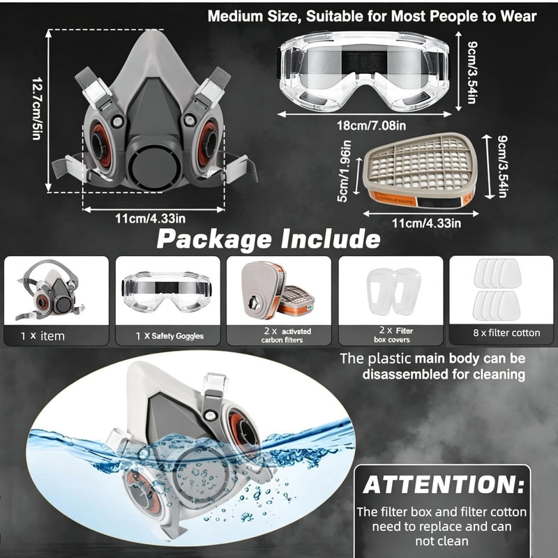 Reusable Half Face Respirator with Goggle for Paint, Epoxy Resin