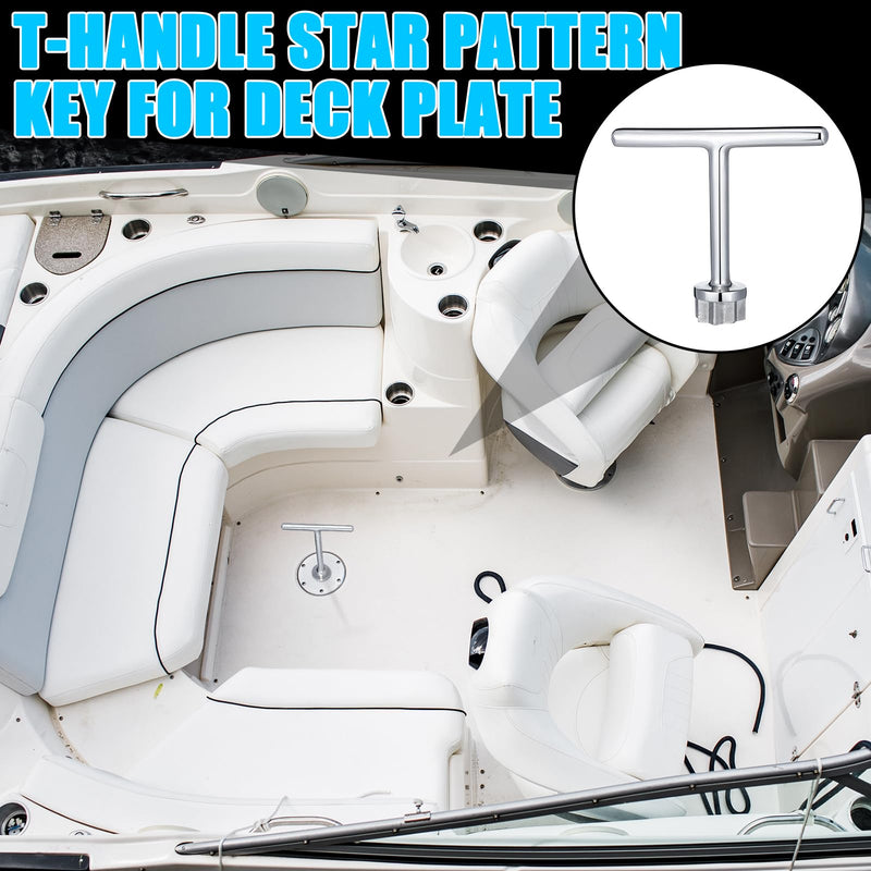 MorningRo Stainless Steel 23 mm T-Handle Star Pattern Key for Deck Plate and Deck Fills Portable Winches Key Versatile Sailboat Tool Rust-Resistant Maritime Tools