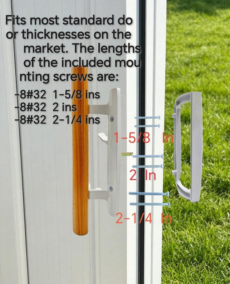 Sliding Patio Door Handle Set, Natural Wood Interior & White Zinc Exterior(White), Non-Keyed , Fits 3-15/16" Hole Spacing, Universal Easy Install Replacement for Sliding Glass Doors.Pull Handle Set