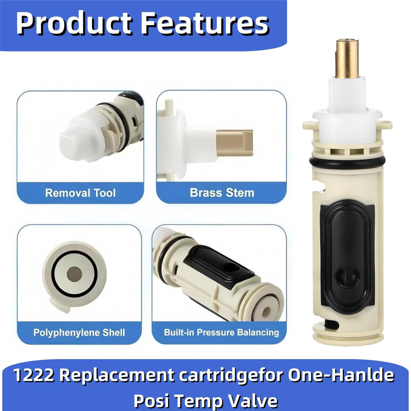 1222 Replacement Cartridge Kit for Moen One Handle Posi Temp Faucet, Compatible with Moen Bathtub & Shower Valve Cartridge, Including 104421 Removal Tool 1222