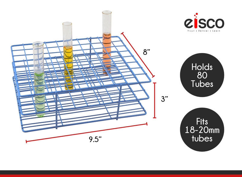 EISCO Blue Epoxy Coated Steel Wire Test Tube Rack, 80 Holes, Outer Diameter Permitted of Tubes 18-20mm or Less, 8x10 Format