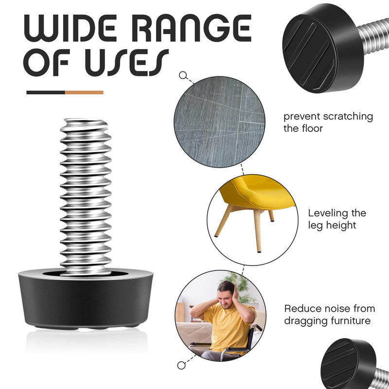 1/4-20 UNC Thread Adjustable Furniture Levelers Screw in Galvanized Steel Glide Furniture Leveling Feet Screw on Floor Leveler for Table,Chair, Cabinet, Patio Workbench Legs(10 Pack) 10
