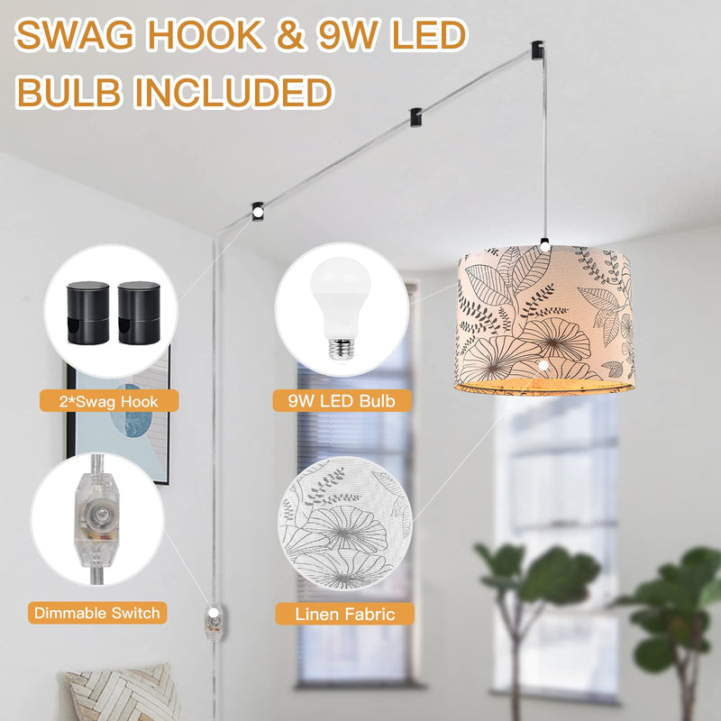 Plug in Pendant Light, Hanging Light with Plug in Cord with Dimmable Switch, Hanging Lamp with 15 ft Clear Cord, Pendant Light Fixture for Bedroom Kitchen Island (Bulb Included) Flower