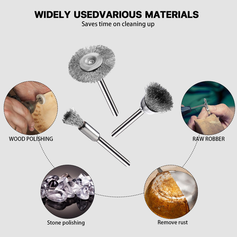 15 Pieces Stainless Steel Wire Brushes, Wire Brush Wheel, Steel Wire Polishing Wheel Kits for Dremel Rotary Tools (1/8 Inch Mandrel)