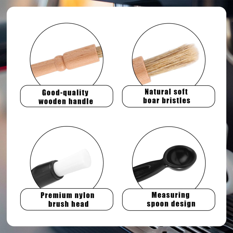 5pcs Coffee Machine Cleaning Brushes Set, Boar Bristle Espresso & Grinder Brushes Kit with Wooden Handle for Coffee Machine Accessories and Kitchen Cleaner