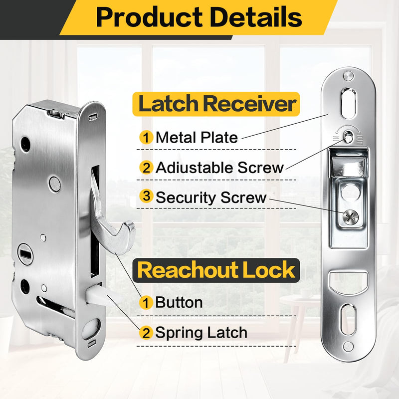 Reachout Lock and Receiver Kit Compatible with Andersen【2-Panel Gliding Patio Doors 1986-Present, 200/400/A-Series, 2-9/16" Hole Centers】 Non-Handed, Replaces 2573562 2565507 2562123 2573558