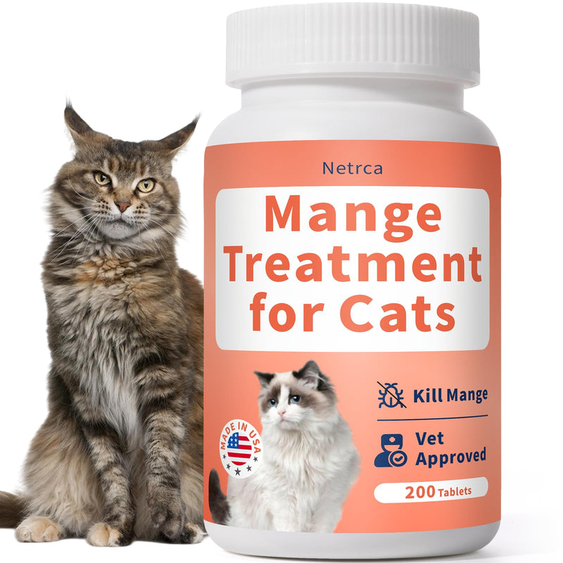 Mange Treatment Cats, Hair Regrowth, Skin Repair, Treats Scratching, Itch & Scabs, Ear Cleaning, Scabby Cat Treatment, Safe for Feral & Stray Cats, 200 Pills