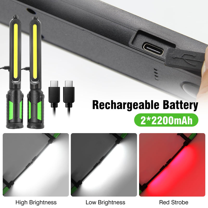 SYLSTAR Work Light for Mechanic, 2400LM Bright LED Work Light, 4400mAh Rechargeable Underhood Work Light Bar with Hooks, Magnetic Mechanic Light for Car Repairing/Inspection/Garage/Workshop/Emergency Green