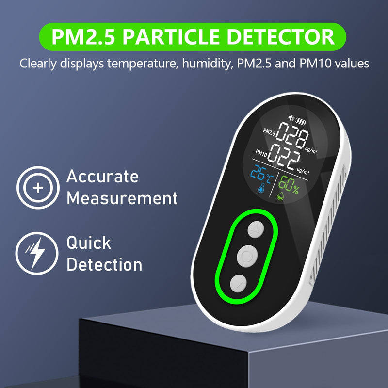 LSENLTY 4 in 1 PM 2.5 and PM 10 Air Quality Monitor(Temp/Humidity/PM2.5/PM10), Portable PM 2.5 Detector with Alarm Function, 0~1000 UG/m³ Detector Range Air Quality Monitor for Home, Office, School