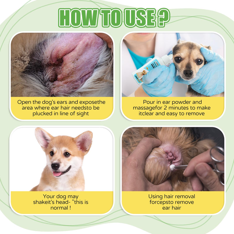 Dog Ear Powder Set, Dog Ear Hair Removal Tool 1.76oz/50g - 5 Inch Hemostat and Petour Paw Trimmer, Dog Ear Powder for Hair Removal - Dog Ear Plucking Tool