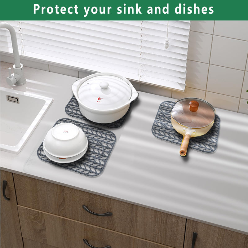 GUUKIN Sink Protectors for Kitchen sink, 13 5/8" x 11 5/8" Folding Non-slip Silicone Sink Mat Grid for Bottom of Farmhouse Stainless Steel Porcelain Sink with 3 Reserved Holes Pack of 2 13.6"X11.6" 2PCS