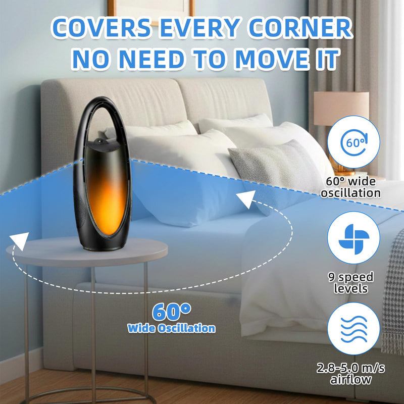 Bladeless Desk Fan with Mist, 13-Inch Rechargeable Table Fan, 9 Speeds, 60° Oscillation, 1-9H Timer, Night Light, Quiet Portable Fan for Bedroom, Office & Dorm, Dark Gray
