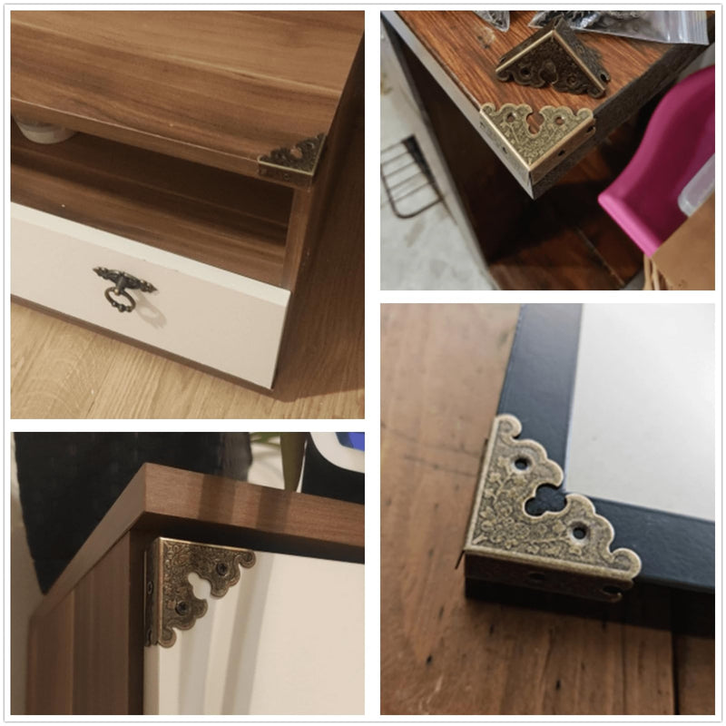 dophee 4Pcs Decorative Corner Protectors, Retro Style Edge Safety Guards Covers for Picture Frame Album Jewelry Box Gift Box Wooden Case Chest Tables Cabinet Furniture, 1.34"x1.34"-Antique Bronze Antique Bronze