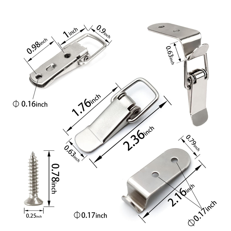 Lesnala 8 Pcs Stainless Steel 90 Degree Spring Toggle Lock Generic Latch with Mounting Screws for Box Cabinet Door Barn Wooden Case Toolboxes