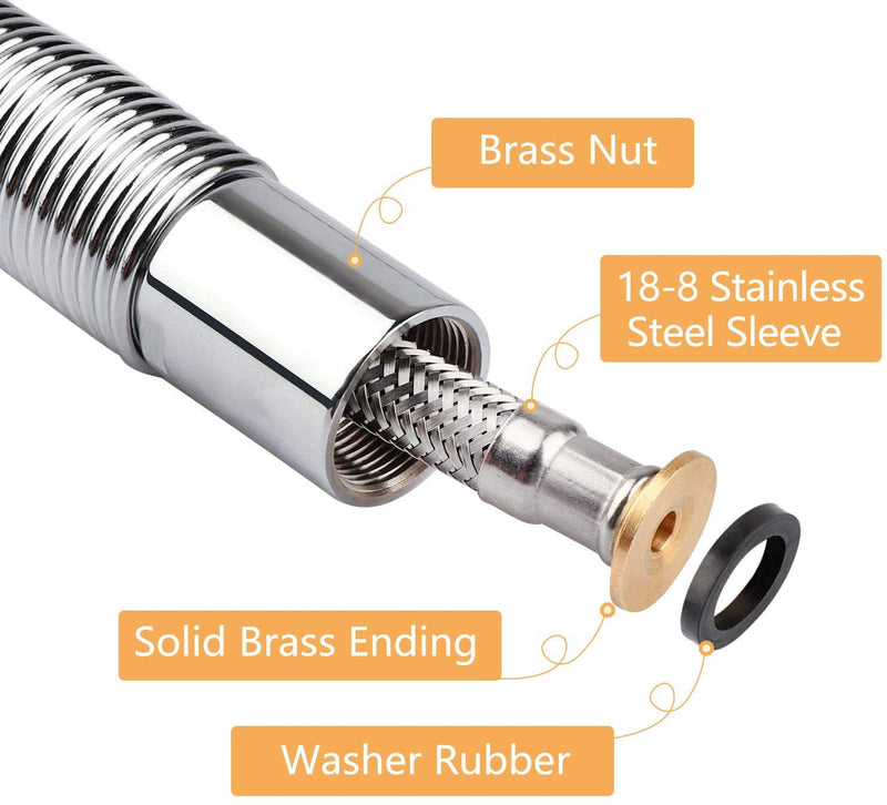 KWODE Pre-rinse Hose 44" Flexible Stainless Hose Replacement Kit For Commercial Kitchen Sink Faucet On Compartment Sinks with Spray Valve