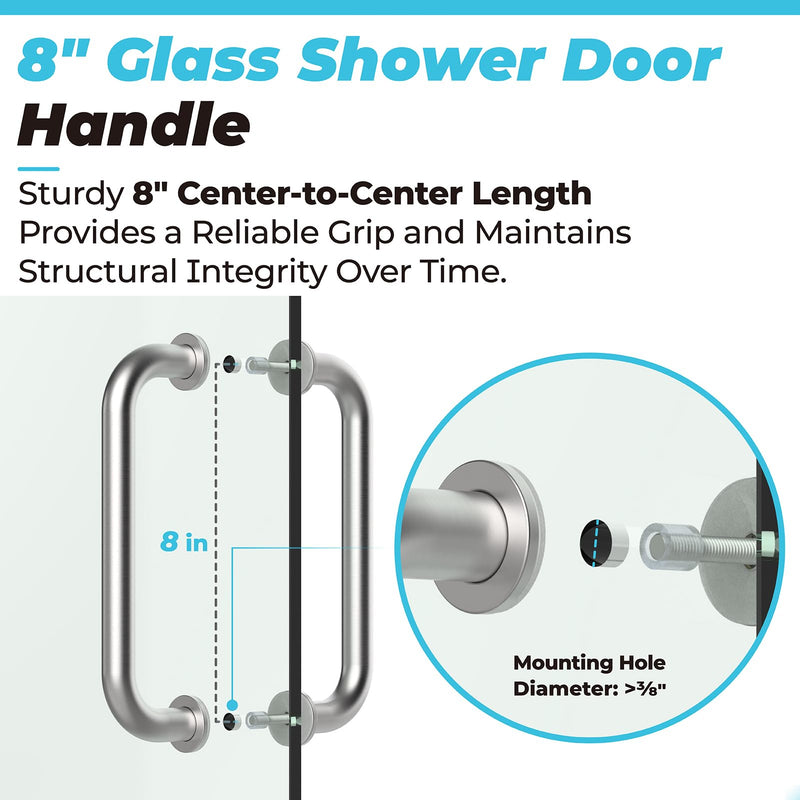 PalpitateC 8" Glass Shower Door Handle Back to Back Glass Door Pull Handle Replacement for 1/4" to 1/2" Thickness for Frameless Shower Doors, Brushed Nickel with 304 Stainless Steel