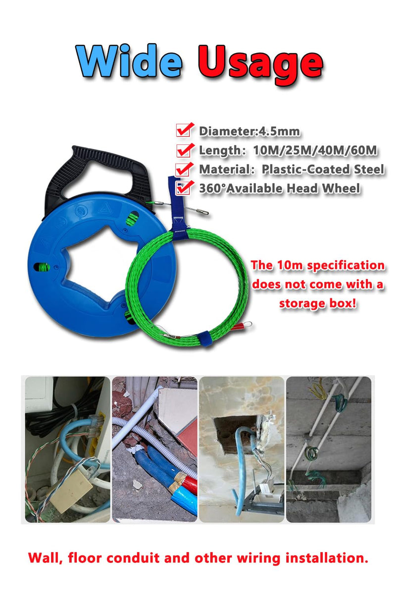 Fish Tape Cable Puller Kit 32FT 10m 4.5mm PET Electrical Cable Puller spiral extruded polymer Electrical Fish Tape (10M)