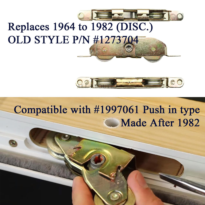 2 Pack Gliding Patio Door Tandem Roller Assembly Fits for Andersen P/N #1997061 (1982 to P) & Replaces #1273704 (1964 to 1982), 1-1/4" Steel Ball Bearing, Side Adjustable
