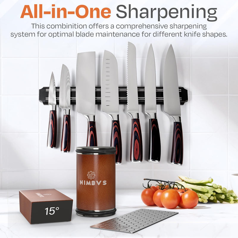 Rolling Knife Sharpener Kit with Diamond & Ceramic Sharpening System – 1000# Grit Whetstone, 15° & 20° Magnetic Angles, Non-Slip Base, Professional Sharpening Kit for Kitchen & All Blade Types