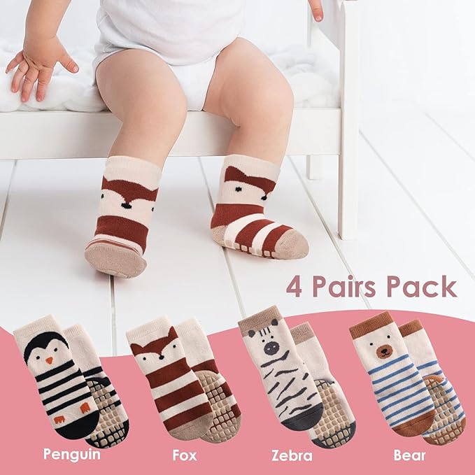 Simpeak Baby Socks, Anti-Slip, Baby Socks, Boys, Girls, Cotton, Breathable, Soft, Spring, Summer, Autumn, Winter, Set of 4 - NewNest Australia