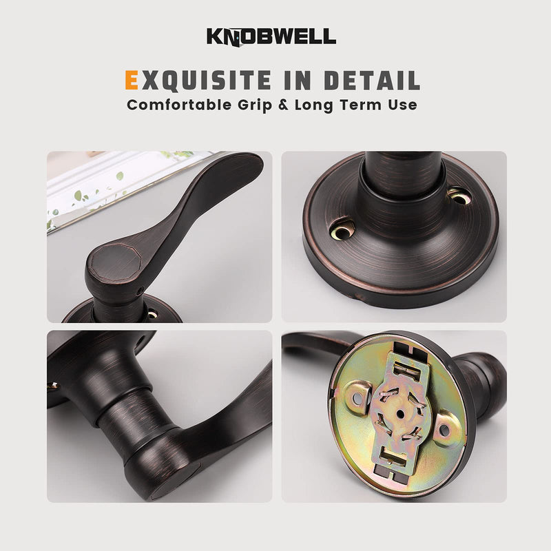 KNOBWELL 3 Set Dummy Lever Door Handles Closet Door Knobs No-Turning Pull Only Single Side Door Leversets(3 Left + 3 Right) Oil Rubbed Bronze