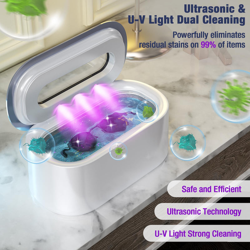 Ultrasonic Jewelry Cleaner, 48Khz 30W Portable Professional Jewelry Cleaner Ultrasonic Machine with Digital Timer, 12OZ Ultrasonic Cleaner for Eyeglasses, Rings, Necklaces, Dentures