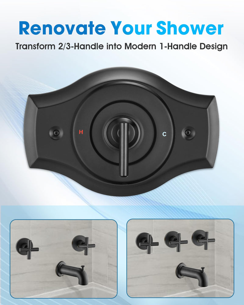 Renovation Shower Faucet Valve Cover Plate for Remodel from 2& 3 Handle Faucet to 5"-7" Diameter 1 Handle Trim Kit, Compatible with Any Brand Cover Plate (Matte Black) Matte Black