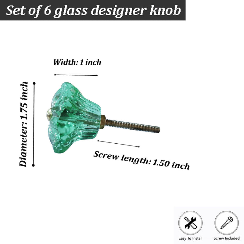 Perilla Home Set of 6 Belle Mint Glass and Metal Knobs - Decorative Glass Drawer Pulls for Cabinets, Dressers, and Furniture, Elegant Home Décor Handles for Kitchen and Living Spaces