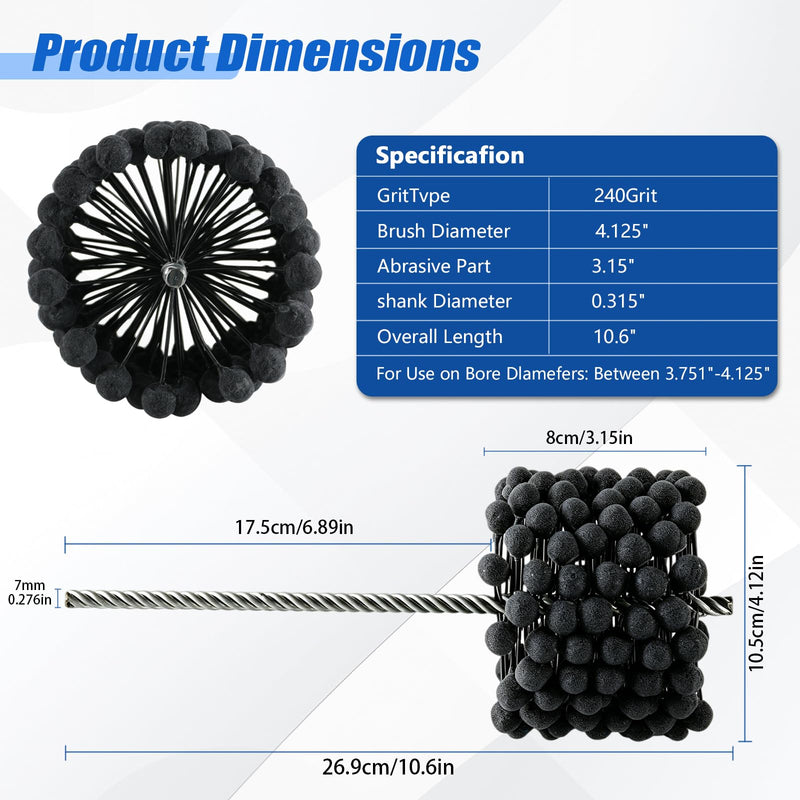 Cylinder Honing Ball Brushes, 4.125" (105mm) 240 Grit Silicon Carbide, Compatible with GB41824, Flexible Hone Tool for Hydraulic, Pneumatic, Engine and Brake Cylinders
