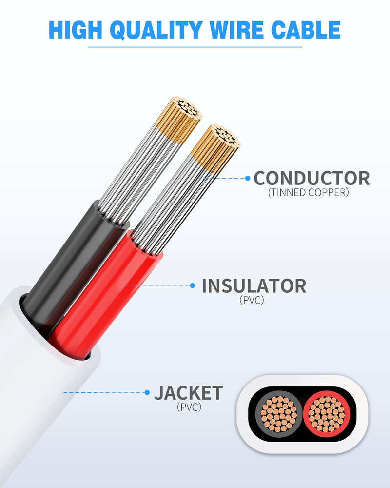 NAOVEO 18 Gauge Wire 2 Conductor Electrical Wire, 18 AWG Wire Stranded PVC Tinned Copper Cable, Flexible/Low Voltage/Red Black Hookup Wire for LED Strips Lamps, Marine, Speaker, Appliances (30FT) 30FT 18AWG