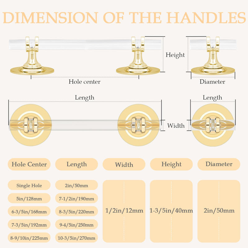 Clear Acrylic Adhesive Cabinet and Furniture Pulls Self Stick Knobs for Cabinet Drawer Cupboard Pulls for Sliding Door Handles Helper for Appliance (Gold, 250mm) Gold