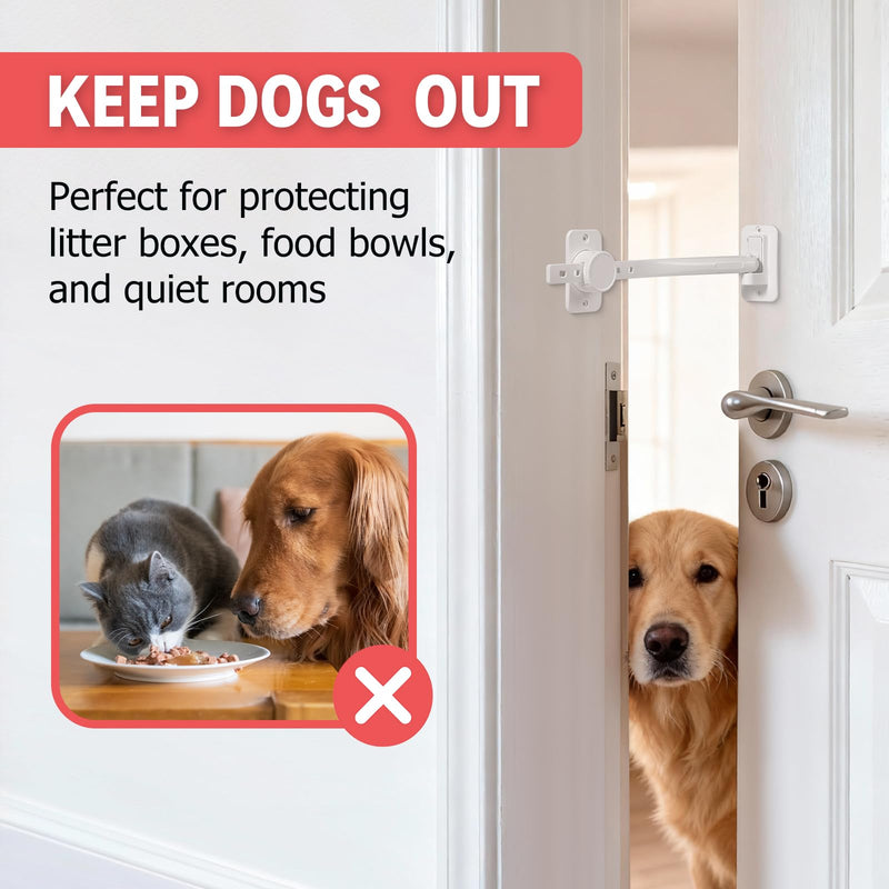 CLYMENE Door Stopper and Latch for Cats, Extra Large Adjustable Cat Door Holder Latch - Keeps Dogs Out of Litter Box & Feeding Area – Tool-Free Installation, White