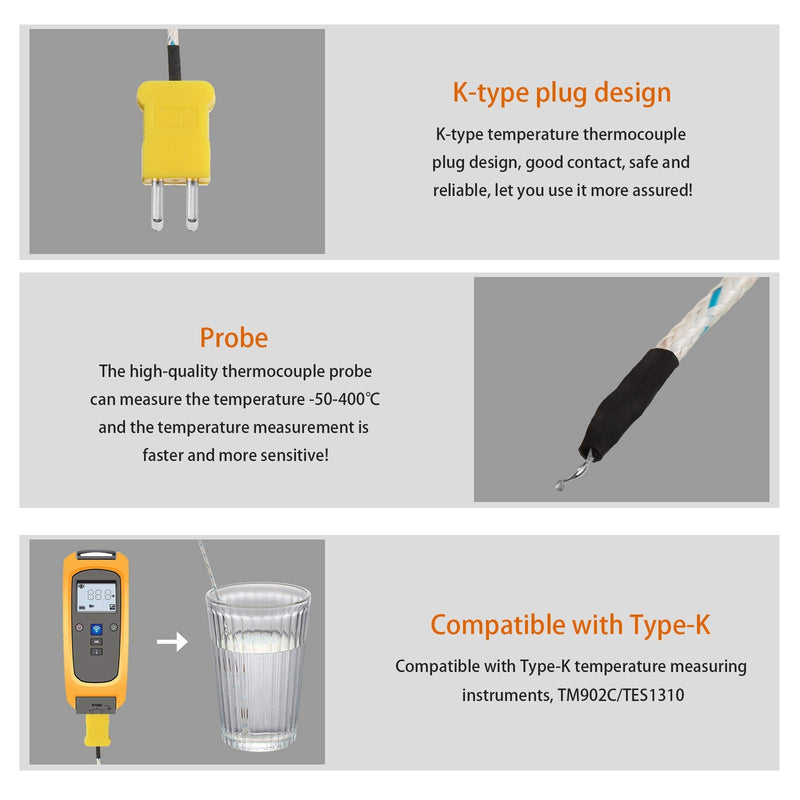 5 Pieces 3 Meters K Type Mini-Connector Thermocouple Temperature Probe Sensor K Type Thermocouple Wire Temperature Sensing Line Measure Range -50 to 400 Celsius, Compatible with TM902C/ TES1310 5