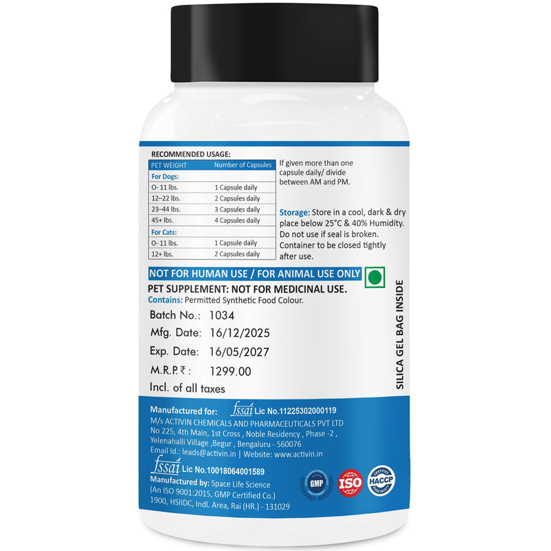 Brain & Nerve Health Supplement for Dogs & Cats | Supports Nervous System & Cognitive Function | with Vitamin B6, Vitamin B12, Alpha Lipoic Acid & Acetyl L-Carnitine | 100 Capsules