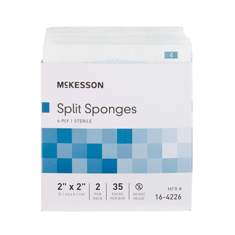 McKesson Split Sponges, Sterile, 100% Cotton, I.V. Drain Split Dressing, 2 in x 2 in, 2 per Pack, 35 Packs, 70 Total - NewNest Australia