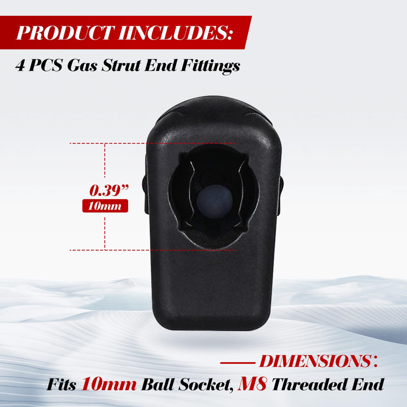 Vepagoo Gas Strut Nylon End Fittings fit for 10MM Ball Socket, with M8 Thread 4pcs Straight Detachable Shock Lift Jiont Connector M8 (10mm)