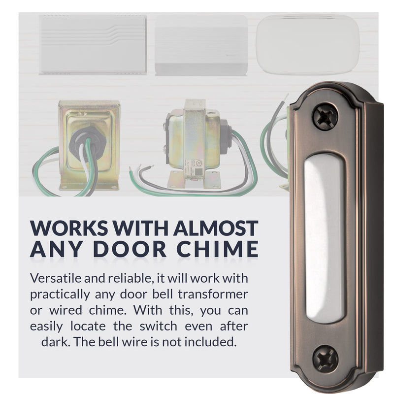 Newhouse Hardware LED Lighted Metal Door Chime Push Button (Oil-Rubbed Bronze) | Surface Mount Lighted Door Bell Button | Replacement Wired Doorbell Button for Most Door Bell Chimes Oil-Rubbed Bronze