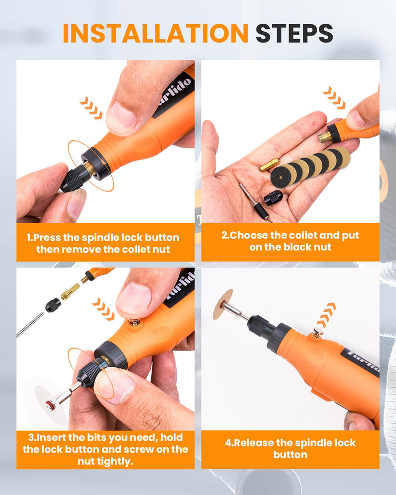 Rotary Tool - 3.7V Cordless Rotary Tool Kit 2.0Ah 18000RPM 5-Speed EngraverTool with 31 Accessories, Mini Rotary Tool for Engraving,Sanding, Grinding, Polishing, Carving, Etching, DIY-Orange Orange
