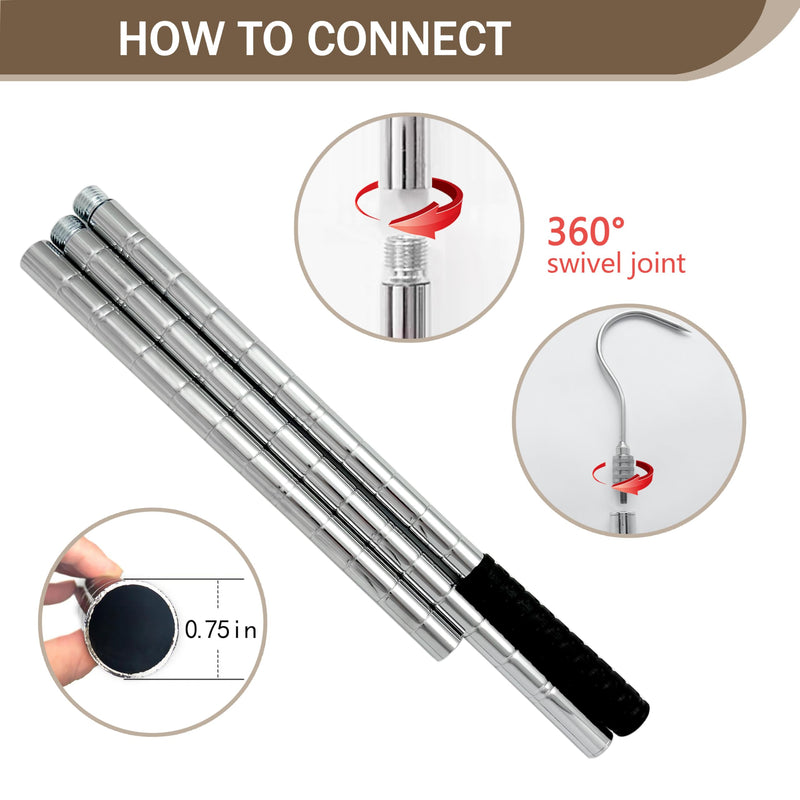 Complete Ladder Pull Down System Kit, Attic Pull System Hook Set Replacement for Cord Ropes with 48.4 Inch Extension Pole and Copper Storage Hook Handle Parts Tool