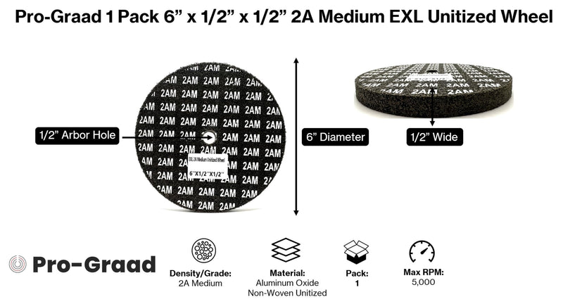 EXL Unitized Wheel, Aluminum Oxide, 6" Diameter x 1/2" Wide x 1/2" Arbor, 2A Medium | 15534 | (Pack of 1) 6" x 1/2" x 1/2"
