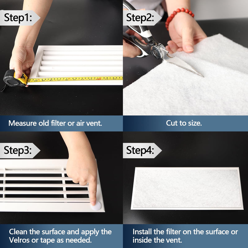 Air Vent Filter 20x100 Inch, Cut to Fit (50+filters) Air Filter, Electrostatic Filter Media with 36 Inch Adhesive Tape and 48pcs Velcro for Air Vent, Air Conditioner, HVAC, Registers and Grilles 20" x 100"(White) - NewNest Australia