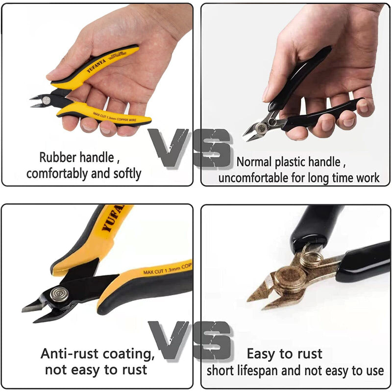 Micro Flush Cutter,Ultra Sharp Micro Wire Cutter Side Cutter with Internal Spring & Soft Rubber Handle,Diagonal Cuting Pliers for Electronics,jewelry making,Plastic,Zip Ties,Yellow & Black 2 Pack